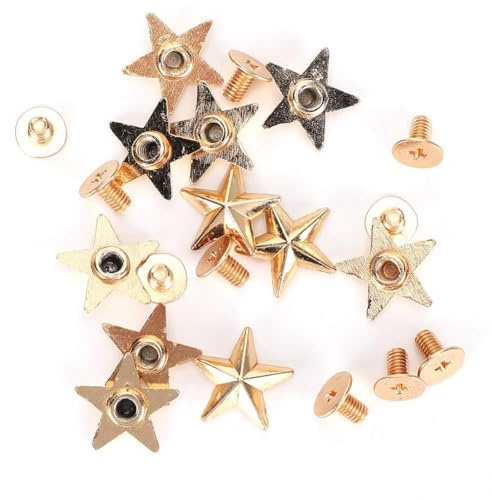 50 Stück Zinklegierung 14mm Sternform Nieten DIY Bolzen mit Schrauben für Taschen Kleidung Schuhe Gürtel DIY Kleidung Schuhe Dekoration Zubehör(Gold)