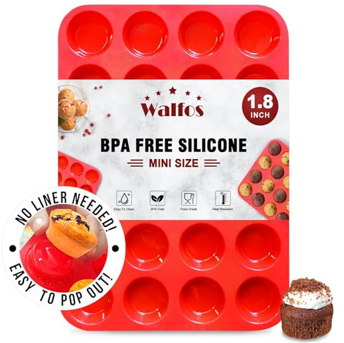 Walfos Mini Silikon Muffinform, 24 Tassen Mini Cupcake Pfanne, BPA-frei und spülmaschinenfest, Antihaft-Silikon Backform, ideal für die Herstellung von Muffin Kuchen, Torte, Brot