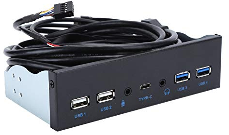 Pannello frontale USB aggiuntivo, Hub USB con 2 porte USB 3.0/USB 2.0 a 2 porte/Uscita audio/Ingresso microfono/Porta USB C, Unità ottica Scheda di espansione computer da 5,25 pollici per desktop