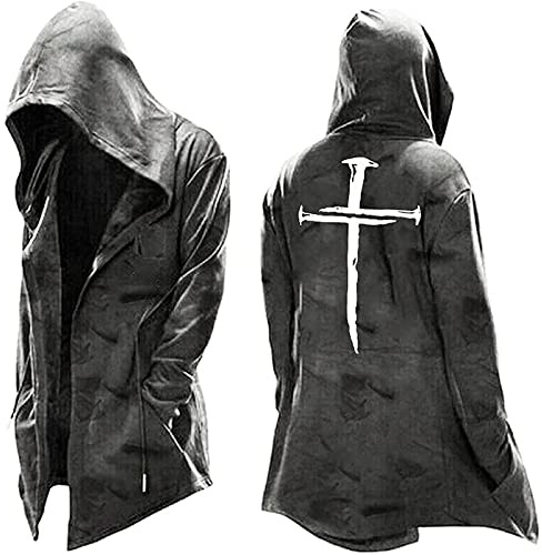 Assassin's Creed Cardigan Cappotti con Cappuccio Autunno Inverno Pullover Giacca Cosplay Con Coulisse Felpa Retro Ponticello Impermeabile e Antivento Master, bianco, M