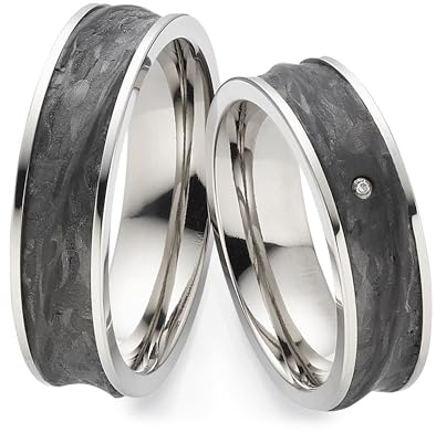 123traumringe Eheringe in Carbon & Titan I Partnerringe mit Brillant & Etui I Gravierbare Eheringe mit Ringgröße 50-70 mm I Hochwertige Verlobungsringe in 6 mm Breite & 2,2 mm Stärke I P43