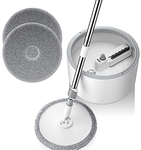 Trapeador Microfibra MOP con Cubo Redondo Mango Ajustable Sweeper Sweeper Tile Cleaner Sistema de Flujo de cartón 360 Herramientas de Limpieza (Color : Bucket with 3 Pads)