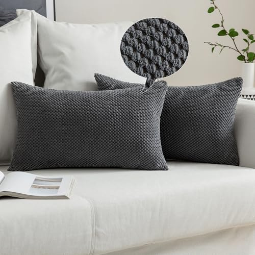 MIULEE 2er Set Kissenbezüge Dekokissen Körnig Dekorativ Kissenbezug Kissenhülle Sofakissen Deko Bezug Weich Zierkissen Kissen für Wohnzimmer Schlafzimmer 40x60cm Dunkelgrau