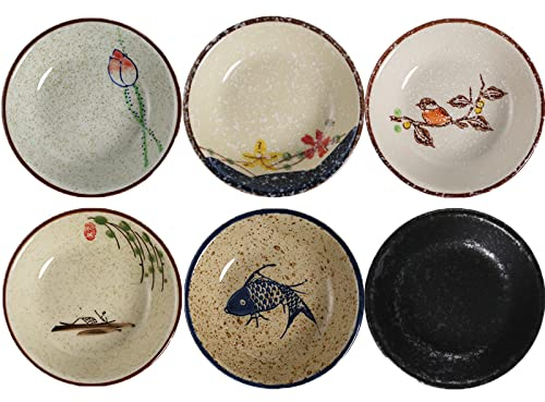Cuencos Aperitivos, Cuencos para Salsa,Servier Set 6Pcs, Cuencos para Sushi, Cuencos de porcelana para Salsas de Soja, Aperitivos, Condimentos, Frutos Secos, Snacks