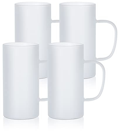 PYD Life Sublimation Glass Blanks Beer Mugs Frosted 22 OZ Coffee Tumblers Cups with Handle for Mug Tumbler Heat Press Printing UV DTF HTV DIY Projects 4 Pack