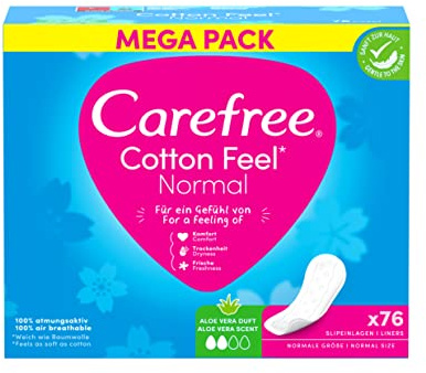 Carefree Cotton Feel Normale atmungsaktive Slipeinlagen, Aloe Vera Duft, Absorptionsgrad 2, Größe normal, 76er Pack