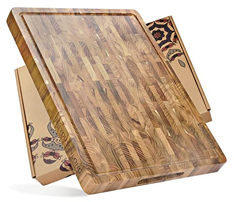 YOUSUNLONG Großes Schneidebrett für die Küche - 51x41x3.8 cm - Nachhaltiges Teakholz-Schneidebrett mit integrierter Saftrille und Griff - Für Truthahn-, Fleisch-, Gemüse- und Käse-Grillbretter