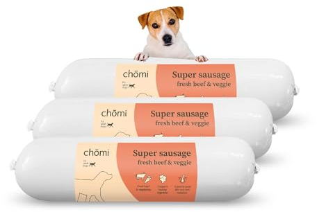 Chōmi Dog Super Sausage Fresh Hundefutter | Nassfutter Für Hunde | Gemüsewurst für Hunde | Adult | Getreide- und konservierungsmittelfrei | Mit Seetang | Barf (400 x 8g, Beef & Veggie)