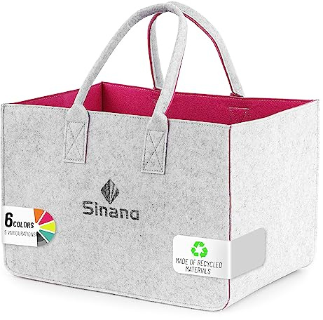 Cestino Della Spesa, Borsa Della Spesa Con Manico, Robusta/Ben Fatta/Pieghevole La Borsa Di Feltro Di Stoccaggio Per Gite All'aperto, Picnic, Shopping (Grigio Chiaro - Rosato)