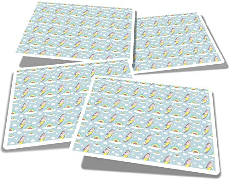 Vinyl Rectangle Stickers (Set of 4) 10cm - Surfing Unicorn Rainbow Surf for Laptops, Tablets, Luggage, Scrap Booking, Fridges #53459