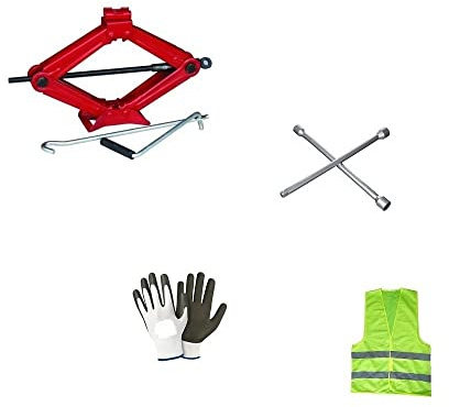 Compatible avec Citroen C3 AIRCROSS KIT DE Secours Routier Voitures CRIC A PANTOGRAPHE 2T avec Base en Acier ET CLE PIVOTANTE + CLE CROISEE pour Deviser Les BOULONS des PNEUS