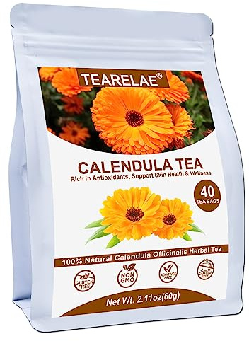TEARELAE - Premium Calendula Flowers Tea Bags - 1.5g x 40 Count - Natural Calendula Tea Cut & Sifted - Non-GMO - Caffeine-free - Digestion Support & Improve Skin Health