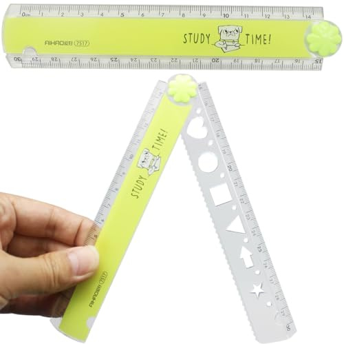 TAOSHENG 30-CM Foldable Plastic Ruler, Cute Folding Geometric Stationary Straight Study Ruler for Students Kids Children Teens School Office Home Use, Yellow 1 Pack