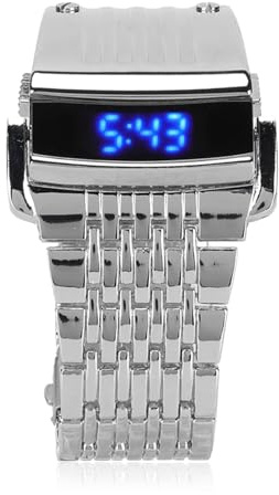 Cyrank Digitaluhr, Herren-Retro-Digitaluhr, Modische Minimalistische Legierung Mit LED-Digitalanzeige, Herrenuhr Für Das Tägliche Geschäft(Silber)