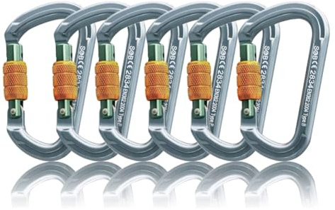 SOB Karabiner Kletterkarabiner Karabinerhaken aus Aluminium Schlüsselanhänger Karabinerhaken für hohe Beanspruchung mit Schraubsicherung zum Klettern, Abseilen, Hängematten