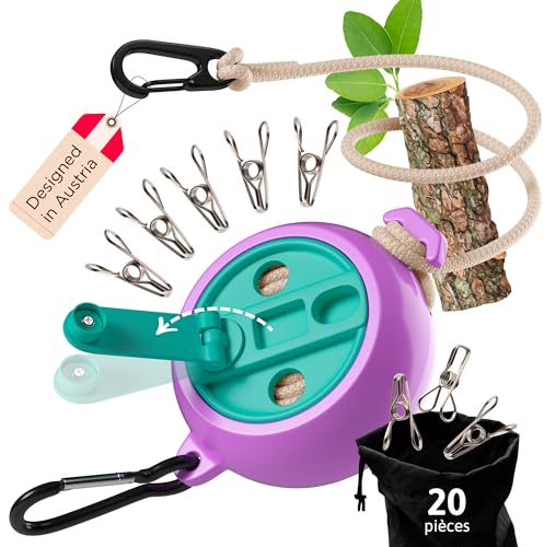 AUTDOOR® Stendibiancheria Retrattile da Esterno - con pratica manovella - Salvaspazio, Facile da Montare, Resistente agli Agenti Atmosferici - Ideale per Giardino, Balcone e Campeggio (Retro Pastello)