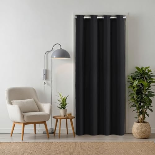 tinycurtains, Thermo Türvorhang schwarz 210 x 150 cm, für alle gängigen Türgrößen, Thermovorhang OHNE Stange