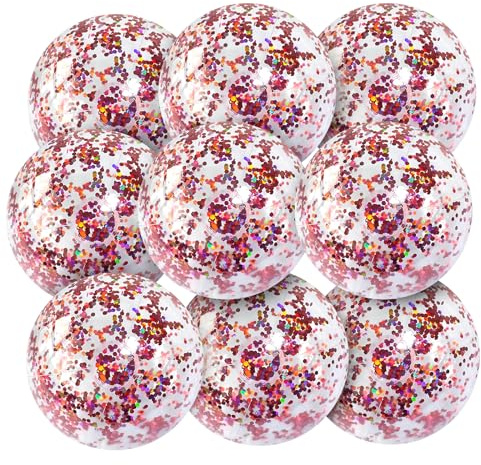 9 delar uppblåsbara glitterstrandbollar, 20 cm konfetti, strandboll, glitter, uppblåsbara bollar för barn, vuxna, genomskinliga simbassängbollar för utomhus, sommar, strand, pool, festgåva (roséguld)