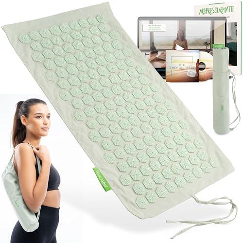 BACKLAXX® Akupressurmatte Set mit Kissen To-Go, Akupunktur Matte | Fürs Handgepäck: kompakte Akkupressmatte mit Kissen & Tasche, als Stachelmatte, Nagelmatte, Shiatsu Matte & Fakirmatte