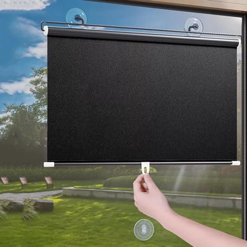 Saugnapf Rollos Für Fenster,Sonnenschutz Verdunkelungsrollos 40cm 45cm 50cm 58cm 68cm 80cm,Temporäre Jalousien Ohne Bohren,Einziehbarer Sichtschutzvorhänge,Thermorollo Schwarz,W×H-72*100cm(28*39in)