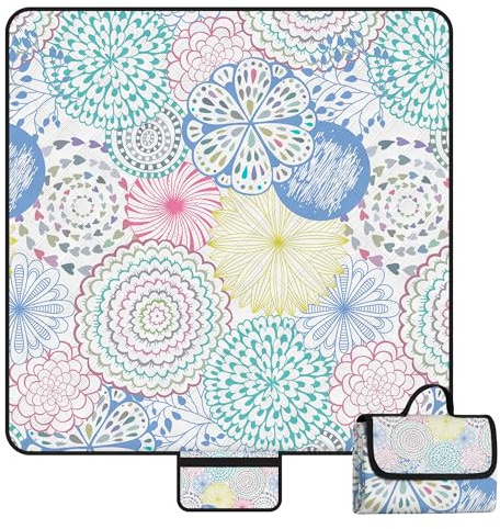Picknickdecke Wasserdicht, 200x200cm Boho Sandfrei Stranddecke Wärmeisoliert mit Wasserdichter Unterseite, Tragbare Waschbar Campingdecke, Strandmatte für Trocken Strand, Picknick, Wandern, Reisen