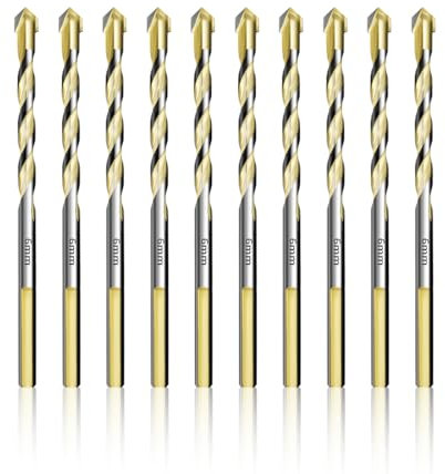 Teronbeta Fliesenbohrer 6mm x 10pcs Glasbohrer Keramikbohrer mit Hartmetall Spitze für Fliesen, Keramik, Mauerwerk, Glas, Porzellan, Wandfliesen, Dachziegel