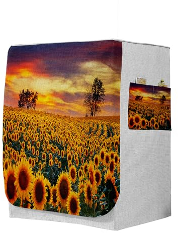 Highdi 3D Housse de Protection pour Machine à Laver, Chargement Frontal Housse à La Poussière avec Ouverture Frontale (Capacité S 6~7,5kg,Tournesol 1)