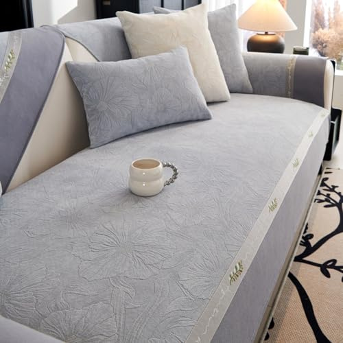 ZCXRYFL Universeller Sofabezug FüR Leder/Holz/Stoff 1 2 3 4-Sitzer Jacquard- Chenille Couch üBerzug L U-Form Eckcouch Sofa ÜBerwurfe Luxus Balkon Decke FüR Katzenkratzfest(70X180cm,Gray)