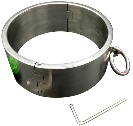 Schwer Metall Fetisch Halsband SM Halsbänder O-Ring Restraint Spiel, Erotik Bondage Edelstahl Sex Halsreif Halsfessel Sklaven Sexspielzuege für Männer Frauen Paare,Männerø13.7cm,Silber