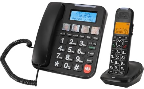 Telefono Cordless con Segreteria Telefonica, Telefono Fisso Espandibile con Cornetta per Ufficio, Casa, Blocco Chiamate Avanzato, Composizione con Foto, ID Chiamante (Spina