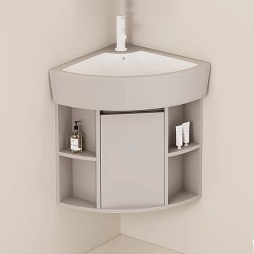 YZJJ Eckwaschbecken aus Keramik fürs Badezimmer, wandmontiertes Waschbecken mit Spiegelschrank, schwebender Badezimmerschrank und Waschstation für Waschküche, Balkon(Sink Cabinet,38CM/14.9IN)