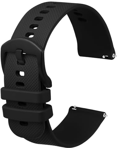 Anbeer silikon klockarmband 16 mm 18 mm 19 mm 20 mm 21 mm 22 mm 24 mm snabbfrigörande gummiklockarmband för män kvinnor, silversvart rostfritt stålspänne, 19mm, Ingen ädelsten