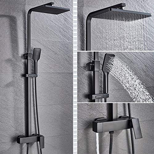 XFZJCHAP Grifo de Ducha de Lluvia montado en la Pared, Negro Mate, regadera giratoria, Juego de Ducha de baño, Cabezal de Ducha de Mano, Grifo Mezclador de baño de Lluvia, Negro