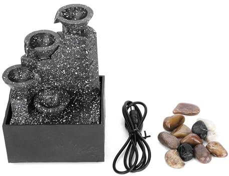SustVita Cascada de Mesa de 3 Niveles, Paisaje acuático de Escritorio Interior con USB, Piedras Irregulares y Luces LED, Fuente Ornamental para relajación y decoración de