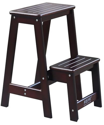 Massivholz Klapptritt Hocker Leiter Haushalt Multifunktional Blumenregal Ständer Indoor Holzleiter mit 150kg Tragkraft (Schwarz)