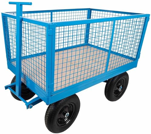 Heavy Duty 1 Tonne Site Trolley Cart with Pneumatic Tires and Removable Mesh Sides