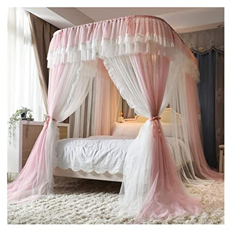 XDAWQP Moskitonetz für Betthimmel für 1,8 m/6 Fuß Bett, Bettmantel mit U-Schienen-Unterstützung, staubdichter Betthimmel aus doppeltem Netz,Stil 2 180x200x210cm
