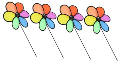 DECHOUS 4pcs Colorful Sunflower Pinwheels Weather-resistant Outdoor Party Decor Sturdy Rainbow Wind Wheels for Garden Fun Camping Toy for Boys Girls