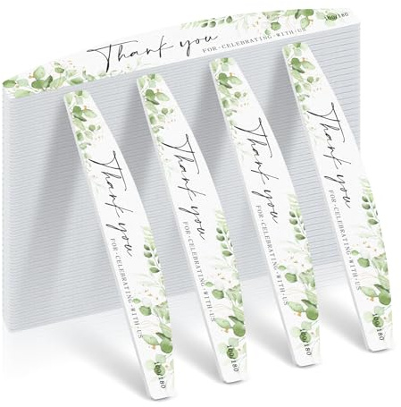 Lot de 50 limes à ongles en vrac pour fête de mariage, fête prénuptiale, grain 100/180, eucalyptus pour fête prénatale, vert sauge, pour ongles en acrylique naturel, polissoirs à ongles double face