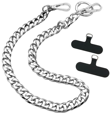 MOTOFITOOL Anti Theft Phone Lanyard Belt, 19.7 Inch Heavy Duty Metal Chain with 2 Pack Phone Patch for All Smartphones Wallets Keys, Pants Chain for Women Men