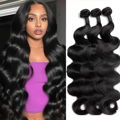 Datania, a Brazilian virgin with hair with 12A 100% uncombed, human hair knot, three strands with double combs, a natural black woman (body wave bundles, 20 22 24 inches)