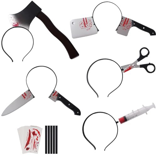 HSSPYY 6-teiliges Halloween Stirnband-Set mit Fake-Wunden Tattoo – Blutflecken Deko Kopfschmuck für Horror-Kostüm, Karneval, Gruselparty