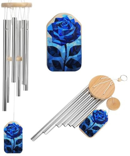 Blaue Rose, geometrisches Mosaik-Windspiel, Gedenkspiel, tiefer Ton, Windspiel mit 6 Aluminiumrohren, Outdoor-Hinterhof, Gartendekoration