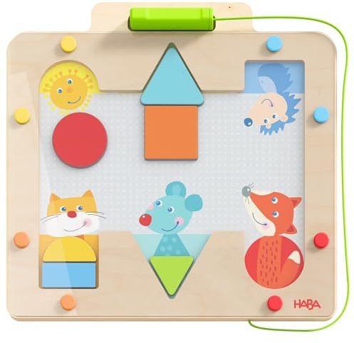 HABA Magnetspiel Formen – Magnetisches Spielzeug mit Magnetstift und geometrischen Motiven – Fördert Motorik und Farbenlernen ab 3 Jahren – 2012362001