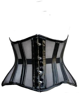 OH WEARS Black PVC and Mesh Steel Boned Underbust Corset, Hourglass Waist Trainer with Lace-Up Back, Tight Lacing, Cosplay, and Burlesque (UK, Alpha, S, Regular, Regular, Black)