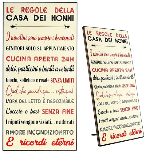 Zinello Design – Quadro decorativo da parete «Le Regole della Casa dei Nonni» – Cornice in legno 30x15 cm da appendere o appoggiare – quadri moderni soggiorno, idea regalo affettuosa per nonni