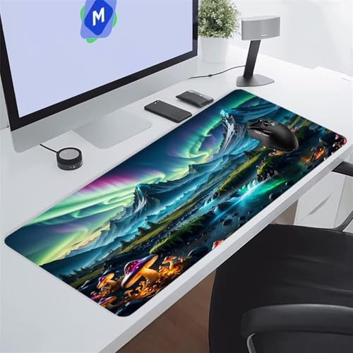 Grand Tapis de Souris Gamer 1000x500x3 mm Paysage Auroral Tapis de Souris Gaming Protecteur de Bureau XXL Lavable Améliore la précision et la Vitesse pour PC Laptop
