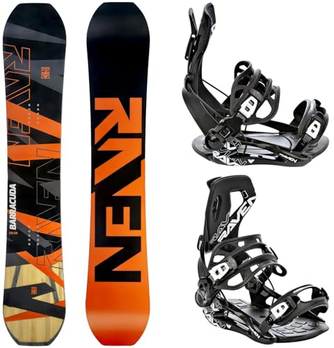 Raven Set de Snowboard: Tabla de Snowboard Barracuda Carbon Orange + Fijaciones Fastec FT360 (157 cm Wide + Fijaciones FT360 Black XL)