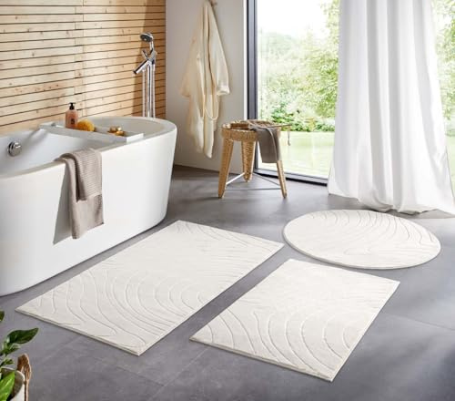 Taracarpet Badematte Badvorleger Homestyle rutschfest waschbar Badezimmerteppich Badewannenmatte, Badteppich, Duschmatte Badezimmer saugfähig Weich auch als Set Creme abstrakte Wellen 050x080 cm