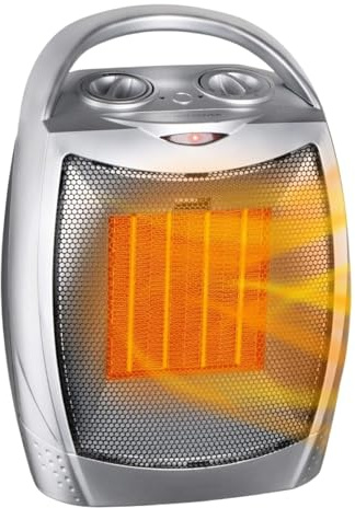 Stufa Elettrica Portatile Con Termostato, Ventola In Ceramica Silenziosa E Sicura Da 1500 W / 750, Riscaldamento Di 200 Piedi Quadrati, Ufficio Adatto Riscaldamento Rapido(Silver)